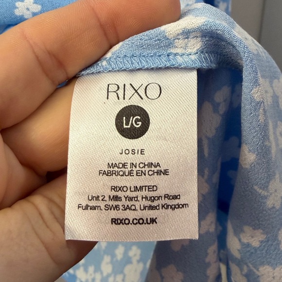 RIXO Josie Blue Floral Print Bow Neck Long Sleeve Viscose Blouse Top Size L - Picture 5 of 7